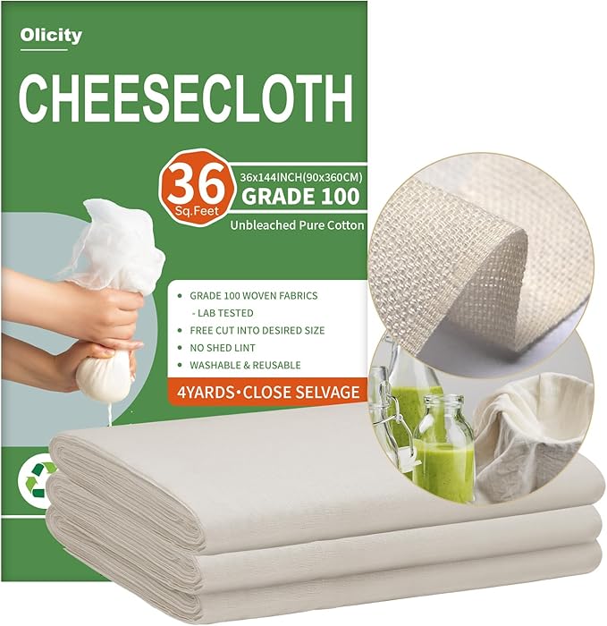 Olicity Cheese Cloths, Grade 100, 36 Sq Feet, Reusable Cheese Cloth with Closed Edges Fabric Fine Mesh Cloth, Unbleached Cotton Muslin Cheesecloth for Straining,Bread,Tea,Crafts,Free Cutting - 4 Yards