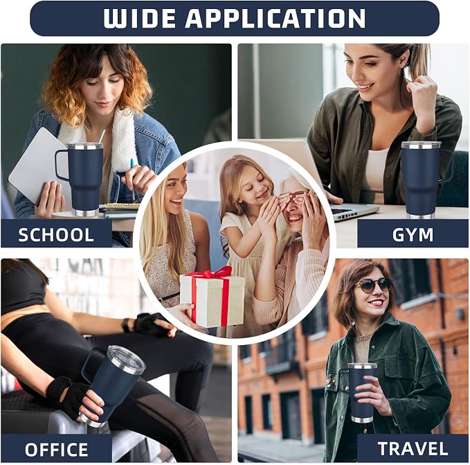 20 oz Tumbler with Handle Stainless Steel Insulated Coffee Mug Tumbler with Lid and Straw Double Wall Vacuum Insulated Coffee Mug Leak Proof Travel Mug Tumbler for Hot and Cold Drink (Navy Blue,4pack)