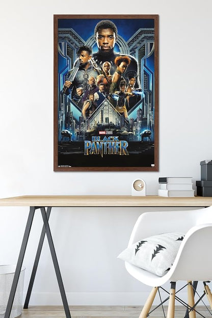 Trends International Marvel Cinematic Universe - Black Panther - Group One Sheet Wall Poster, 22.375" x 34", Mahogany Framed Version