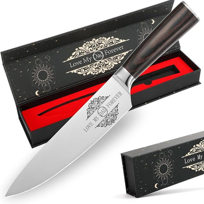 Gifts for Dad Men, 8 Inch Chef Knife for Fathers Day Dad Gifts, Japanese 5cr15mov Kitchen Gyuto Chef Knives Set with Sheath, Ideal Valentines Gift for Dad