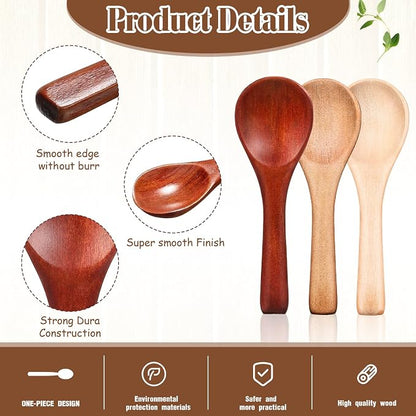 Boao 50 Pcs Small Wooden Spoons, 3.5'' L, Mini Wood Natural Tiny Spoons Wooden Little Teaspoons for Jars Sugar Creamer Honey Spices Salt Kitchen Supplies (Multiple Color)