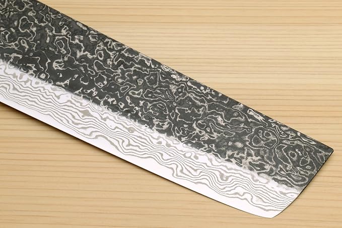Yoshihiro Black-Forged High Performance SLD Damascus Steel Nakiri Vegetable Knife (7" (180mm), Ironwood Handle) (with Saya)