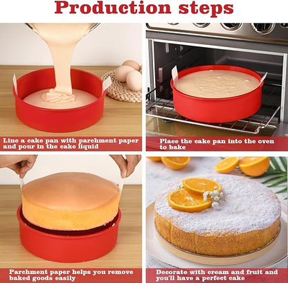 HUAKENER 8 Inch Round Cake Pan, 3 Pack Silicone Cake Molds with 100 Pieces Parchment Paper, Nonstick Cake Molds for Birthday Cakes, Layer Cakes, Cheese Caks, Chocolate Cakes