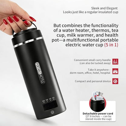 Travel Kettle, Portable Electric Kettle with 4 Temperature Controls, 304 Stainless Steel with Auto Shut-off, Black(120V)