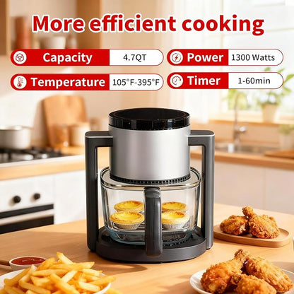OLIXIS Glass Air Fryer 4.7Qt, Non Toxic Air Fryer with 10 Preset Cook Modes, 395°F Rapid Air Crispy Technology, Roast Bake Dehydrate Reheat, Nonstick & Easy-Clean Basket, 1300W