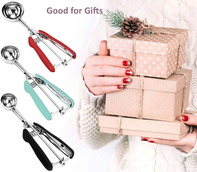 Ice Cream Scoop, 18/8 Stainless Steel Cookie Scoop, Cookie Scoops for Baking, 4 Tbsp/ 60 ml/ 2 oz Cookie Dough Scoop, Ice Cream Scooper with Trigger Release, Cookie Scooper for Baking(Red)