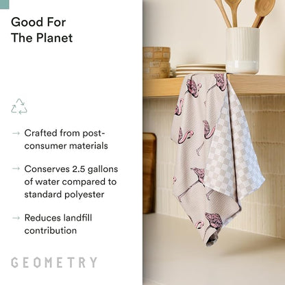 GEOMETRY Tea Towels – Spring & Summer Collection – Quick-Dry, Ultra-Absorbent, Reusable Microfiber Kitchen Towels for Drying & Cleaning - Flamingo Dance - 1 Pack