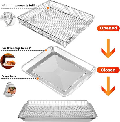 Air Fryer Basket Tray Replacement for Cuisinart TOA-60 TOA-65 TOA-70 Toaster Air Fryer Convection Oven, 12.4 * 11'' Mesh Air Fryer Steel Basket Wire Rack Accessories Parts, Dishwasher Safe