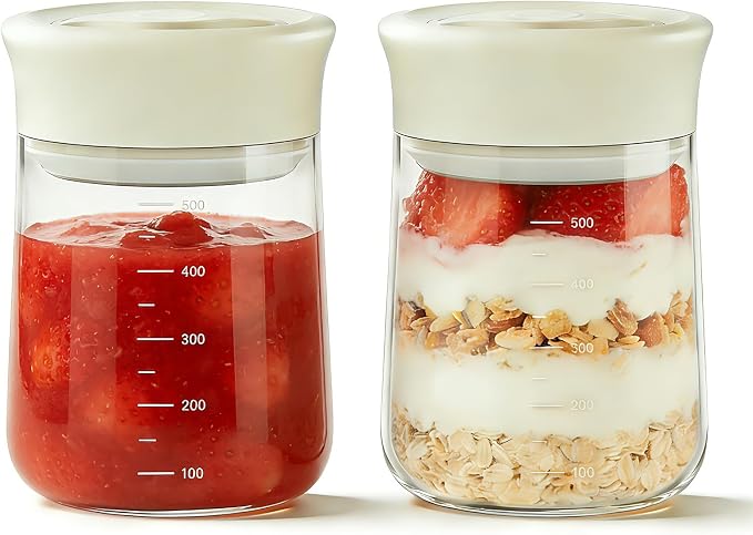 2-Pack Upgraded Airtight Glass Storage Jar with Rotary Lid, 17oz Coffee Grounds Container with Silicone Seal, Wide Mouth Mason Jar for Coffee Beans, Nuts, Tea, Overnight Oats, Jams, Pickles