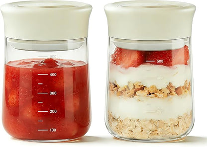 2-Pack Upgraded Airtight Glass Storage Jar with Rotary Lid, 17oz Coffee Grounds Container with Silicone Seal, Wide Mouth Mason Jar for Coffee Beans, Nuts, Tea, Overnight Oats, Jams, Pickles