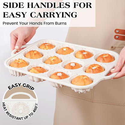 1 Pc Silicone Mini Fluted Tube Cake Pans with Metal Frame, 6-Cavity Non-Stick Moldes De Silicona Para Gelatina, Mini Flan Molds for Cupcake, Donuts, Muffin, Cornbread, Brownie, Jellies (Cream)