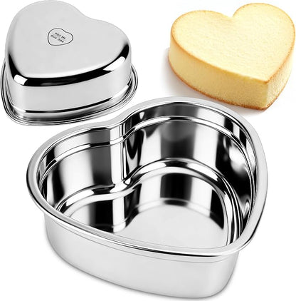 AWTBDP Heart Shaped Cake Pans, Nonstick 6x3 Inch Heart Cake Pan for Layer Cakes 1-2 Servings, Stainless Steel Small Cake Pan Tins for Birthday/Valentine's Day/Wedding/Anniversary, Dishwasher Safe
