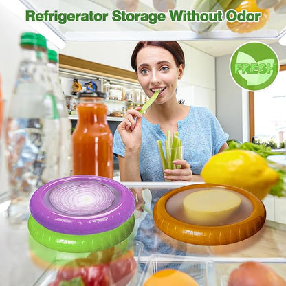 Reusable Avocado Saver and Onions Storage,4PCS Silicone Fruit and Veggie Savers,Stretch Fresh Pods Storage Box Set for Fridge,Ideal for Avocados, Tomatoes, Apples, Lemons,Potatoes, Garlic