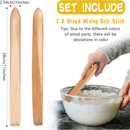 11 Inch Wooden Sourdough Bread Mixing Stir Stick Spurtle Wooden Sourdough Bread Making Tools Paddle Stirring Stick for Kitchen Cooking(Beech)