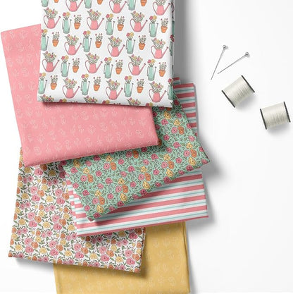 Patchwork Fabric Panel 100x155 cm, 100% Cotton Satin, 6 Coordinated Floral Patterns, Pastel Garden Quilting & Sewing Fabric (Blooming Days, 6pcs 50x50cm)
