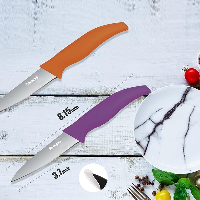 Eocogup Paring Knife,3.7 inch Fruit and Vegetable Knife,Stainless Steel Dishwasher Safe Rust Proof Super Sharp,Comfortable Bigger Handle,PP Plastic Colors Handle(Set of 2)