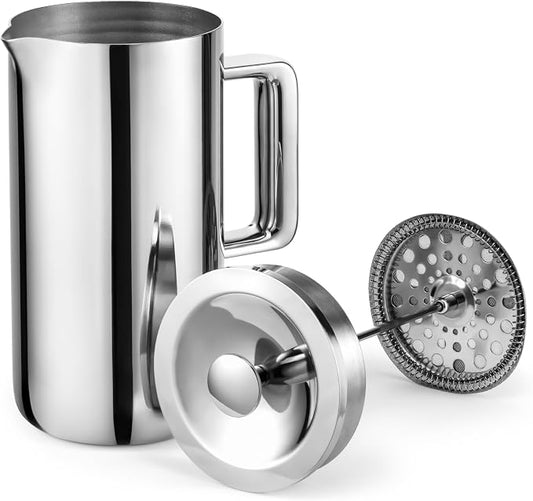 aarke Coffee Press - Premium 100% Stainless Steel Coffee Maker, 34oz (1L) Insulated Double-Walled Vacuum Body with Cool-Touch Exterior and Precision Mesh Filter