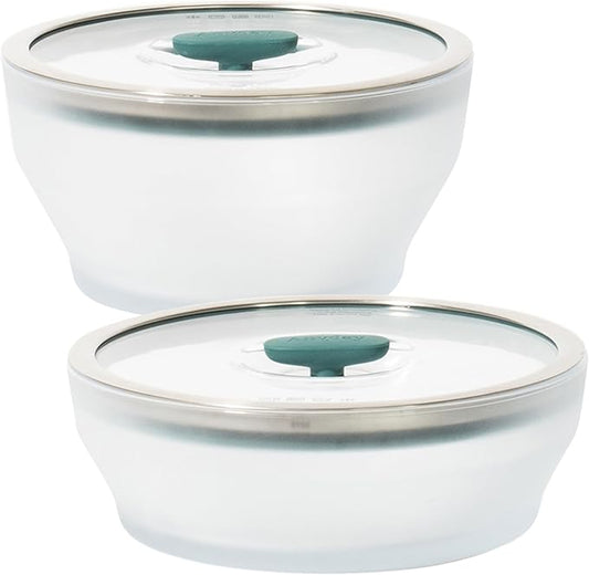 Anyday 4-Pc Microwave Cookware & Glass Food Storage Set with Glass Lids | Medium Plastic-Free Containers | Stackable Steamer with Vented Lid for Microwave-Safe Reheating & Steaming Vegetables, Rice