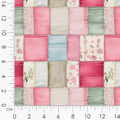 Cotton Fabric Panel – Single Continuous Patchwork Rose Panel, Featuring 6 Printed Design Squares (10" x 10") with Bonus Patchwork Area 29.5" x 19.7", Fabric for Quilting & Sewing