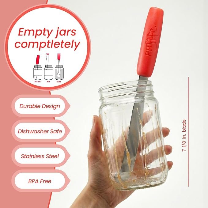 PB-JIFE! The Ultimate PB knife. Stir, scrape, and clean the BIG Jars (Red, 3)