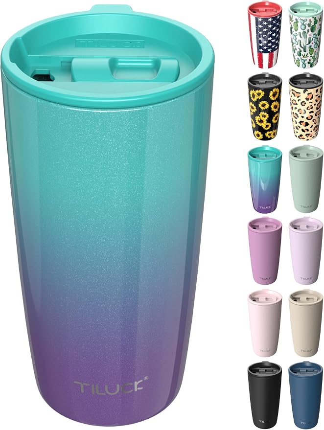 TILUCK 20 oz Insulated Tumbler with BPA-Free Lid, Stainless Steel Vacuum Travel Coffee Mug, Double Wall Coffee Tumbler（20oz，GlitterBluePurple）