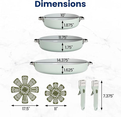 GoodCook Ceramic Cookware Set 7-Piece with Removable Handles, Induction Compatible Fry Pans, Nonstick and Oven Safe, Sage Green