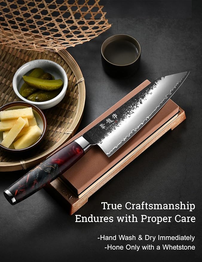 Japanese Chef Knife with VG10 Steel, 7 Inch Hand Forged Kiritsuke Knife, Sharp Kitchen Knives with 3 Layers Composite Steel, Professional Chefs Knife with Ergonomic Handle, Cooking Gifts for Men