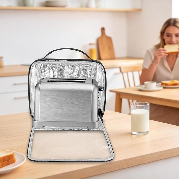 Wide Slot Toaster Cover 2 Slice with Enclosed Bottom and Side Pockets, Bag Compatible with Amazon Basics, Hamilton Beach,Cuisinart, Bella and Other 2 Slice Toaster, Black