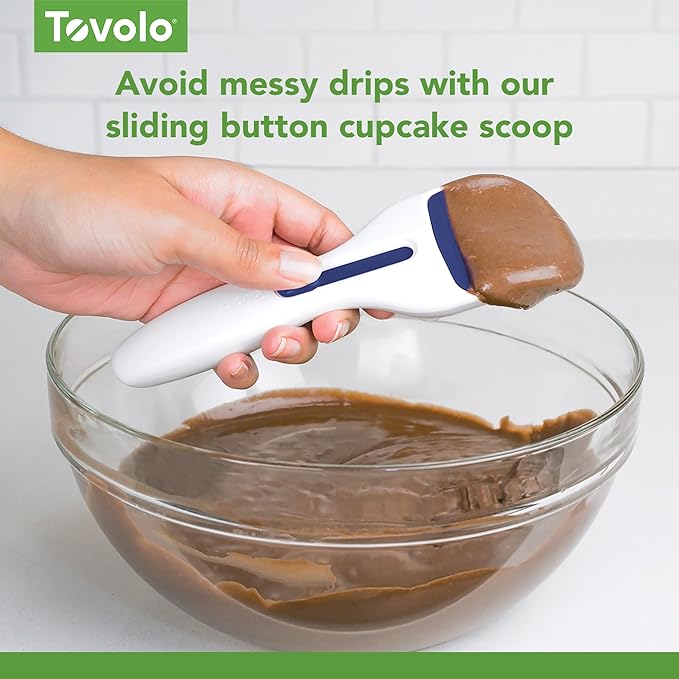 Tovolo Cupcake Scoop Batter Dispenser for Cupcakes Muffins Pancakes & Cookie Dough, Easy to Clean Batter Scoop Slide Dispenses Quicker for Even Size Baked Goods Kitchen Gadget, Deep Indigo