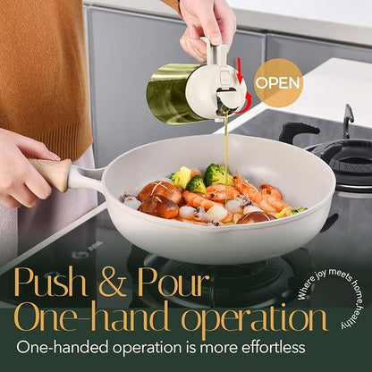 YARRAMATE 16oz/470ml Light-Blocking Dark Oil Sprayer for Cooking, 2 in 1 Olive Oil Dispenser Bottle for Kitchen, Premium Dark Green Glass Oil Bottle, Food-Grade Oil Mister for Air Fryer, BBQ (White)