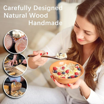 6 PCS Wooden Spoons for Honey, 6.7 inch Small Wooden Spoons - Terrific for Tea, Coffee & Soup, Little Wood Serving Table Spoon Set, Bulk Bamboo Teaspoon for Eating with Wrapped Handles