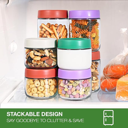 Hoa Kinh 9oz 12Pack Overnight Oats Jars with Lids, Leak Proof Small Jars for Overnight Oats, Cereal, Clear Empty Glass Jar with Lids for Kitchen(Red, Green, Purple and White)