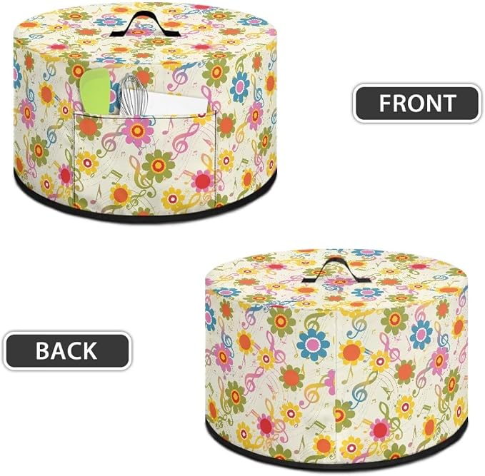 Floral Music Notes Slow Cooker Dust Cover Compatible with 6-8 qt Crock for Pot Oval Slow Cooker Cover Dustproof Kitchen Appliance Accessories