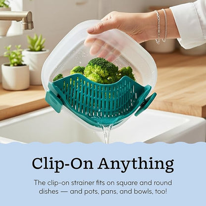 Anyday Silicone Clip On Strainer for Pots and Pans & Glass Dishes | Pot Strainer Silicone, Universal Clip On Pasta Strainer for Meat, Rice, & Vegetables (Blueberry)