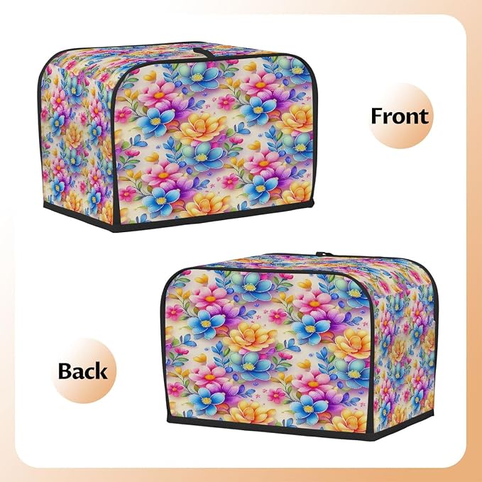 Flowers Art Toaster Cover 2 Slice Wide Slot Washable Toaster Covers | Rainbow Art Dust and Fingerprint Protection Bread Maker Covers for Kitchen Accessories Decor Bakeware Women Gift