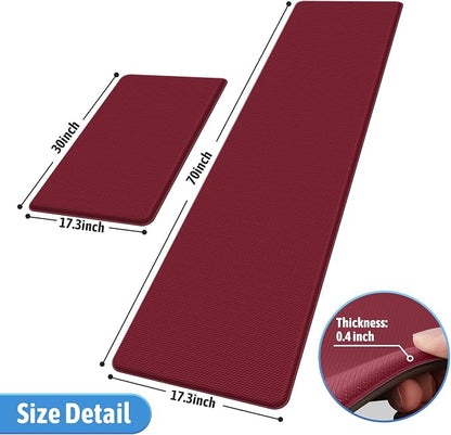 StepLively Kitchen Mat, 2 PCS Kitchen Rugs, Cushioned Kitchen Mats for Floor, Anti Fatigue Kitchen Rug Set, Non-Skid Standing Mat for Kitchen, Office, Sink, 17.3"x30"+17.3"x70", Red