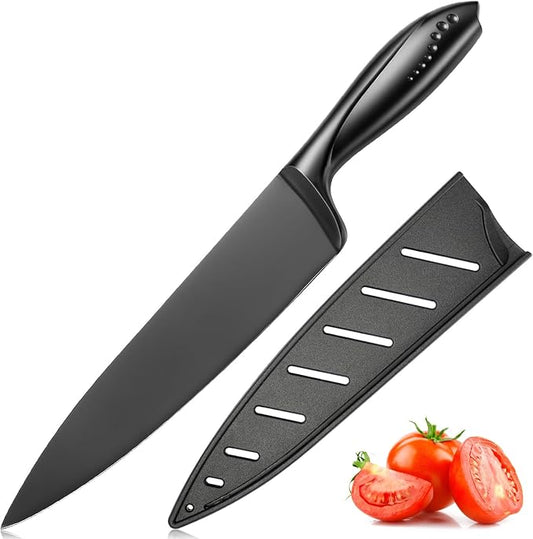 WELLSTAR Chef Knife with Sheath, Sharp Kitchen Knife 8 inch Black Cooking Knives with German HC Steel