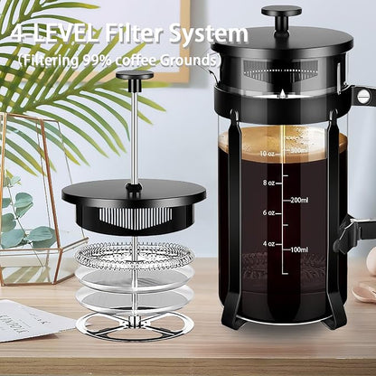 YMMIND French Press Coffee Maker 304 Stainless Steel Coffee Press,with 4 Filters System, Heat Resistant Thickness Borosilicate French Press Glass, BPA-Free Brewed Tea Pot Coffee Plunger(Copper 12oz)