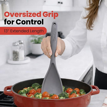 Silicone Spoon Spatula for Cooking - Multifunction Scoop Spatula Spoonula - Heat Resistant Cooking Spoon for Nonstick Cookware - Large Silicone Kitchen Spoon - Seamless Design (Gray,1pc)