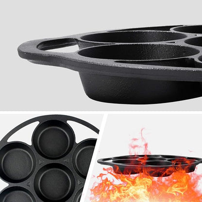 YOLOPLUS+ Pre-seasoned Cast Iron Muffin Pan with Heat Resistant Gloves，11.2 Inch 7 Cups Biscuit Pan with Handle for Biscuits, Cupcake,Muffins, and Scones