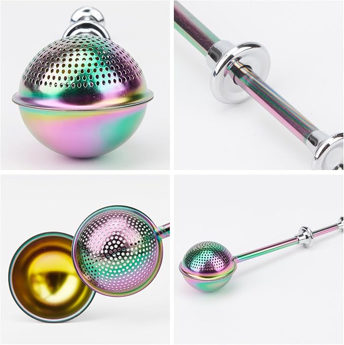 HULISEN Flour Duster for Baking, One-Handed Operation, 304 Stainless Steel Powdered Sugar Shaker Duster, Pick Up and Dust Flour Sifter, Gift Package, Rainbow