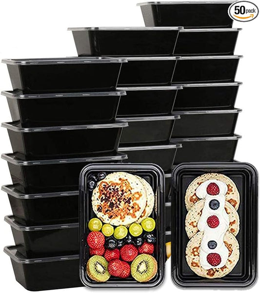 AIFUSI 50 Pack Meal Prep Container, Disposable Lunch Box, Food Storage Washable Containers with Lids, Reusable Plastic Bento Box Microwave/Dishwasher/Freezer Safe (750ML/ 26 OZ)