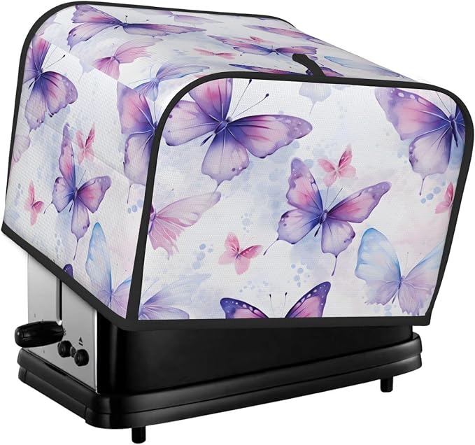 Butterfly Flower Purple 4 Slice Toaster Cover Wide Slot Dustproof Bread Maker Cover Fingerprint Bakeware Protection Kitchen Appliance Cover Toaster Bag