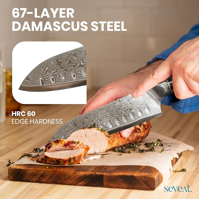 Damascus Kitchen Knife | 67-Layer Damascus Steel | 13” Professional Chef Knife | Ergonomic Wood & Resin Handle | Gift Box Included (Black, 1 Piece)