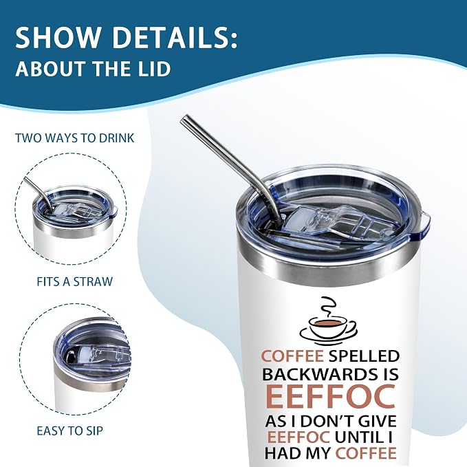 ATHAND Eeffoc Is Coffee Spelled Backwards, As I Dont Give Eeffoc Until I Had My Coffee,Funny Travel Coffees Mug Cup,20 Oz Iced Insulated Tumblers with Lid Straw Brush,Gifts For Women,Boss, Friend,Men