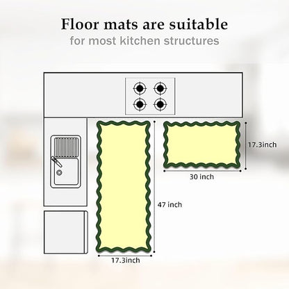 Arenarug Scalloped Kitchen Mats Rugs Sets of 2 Cushioned Anti Fatigue Floor Mat Waterproof Kitchen Rugs Non Slip Foam Comfort Standing Mat for Sink Laundry, Green