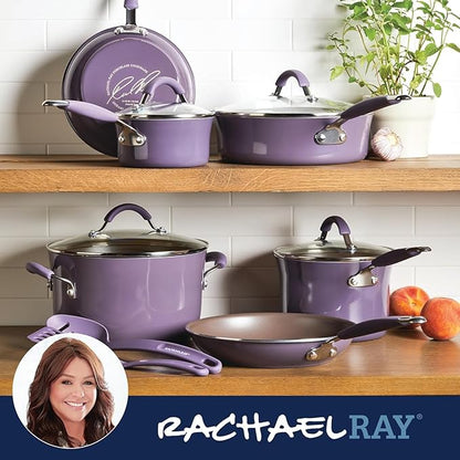 Rachael Ray Cucina Nonstick Cookware, Lavender Purple Pots and Pans Set, 12-Piece