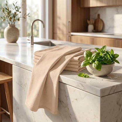 Urban Villa Kitchen Towels 100% Cotton Dish Towels for Kitchen(Set of 6)20”x30” Dish Cloths Highly Absorbent Kitchen Linen Set with Hanging Loop Perfect for Drying Dishes Cleaning Hand Towels – Beige