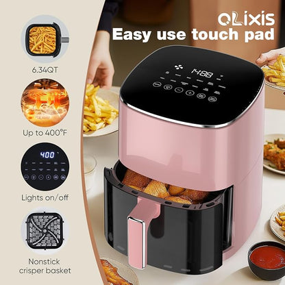 OLIXIS Air Fryer 6 Quart with Window Square Air Fryer 12-in-1 Air Fry, Roast, Reheat, Dehydrate, Bake, Steam, Fries, Custard, Chicken, Wings, Sea Food, Vegetabels,400F Pink