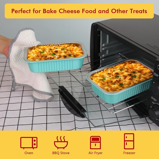 LNYZQUS 50 Pack 1.5lb Small Baking Pans with Lids, 7” x 5” Aluminum Foil Containers Individual Cake Tins,24oz Heavy Duty Takeout Leftover Containers Meal Prep Holders Boxes for Oven-Blue